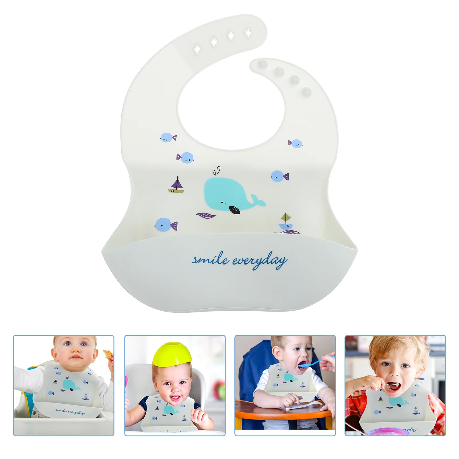 Silicone Baby Bib Waterproof Non Slip Lightweight Foldable Attractive Colors Lovely Design Easy Carry Store High Grade Premium