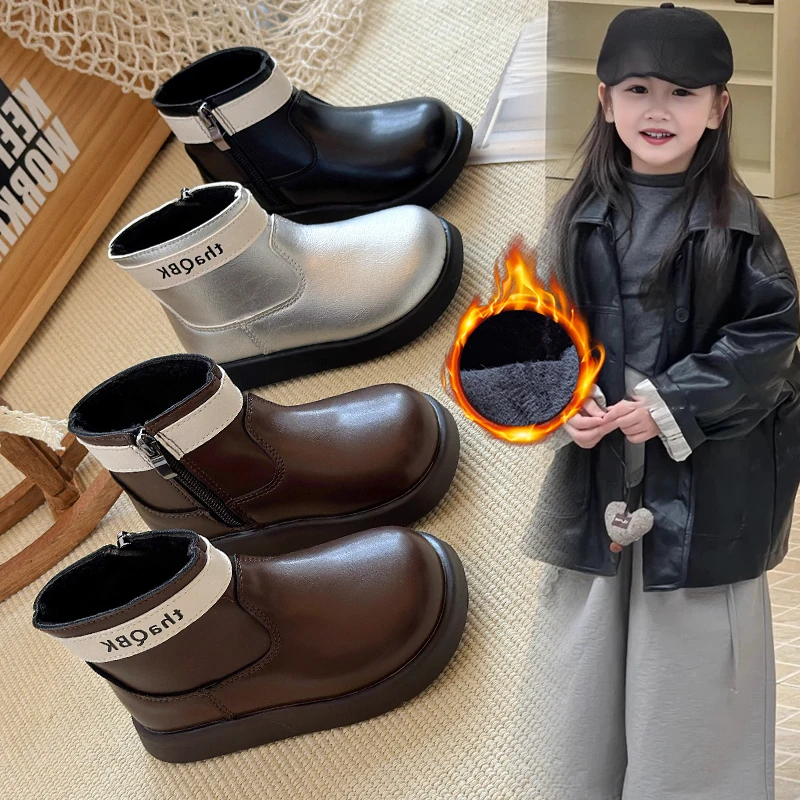 

2025 NEW Girl's Boots Autumn Winter Vintage Elegance Children Boots Girls Fashion Soft Leather Warm Kids Boots