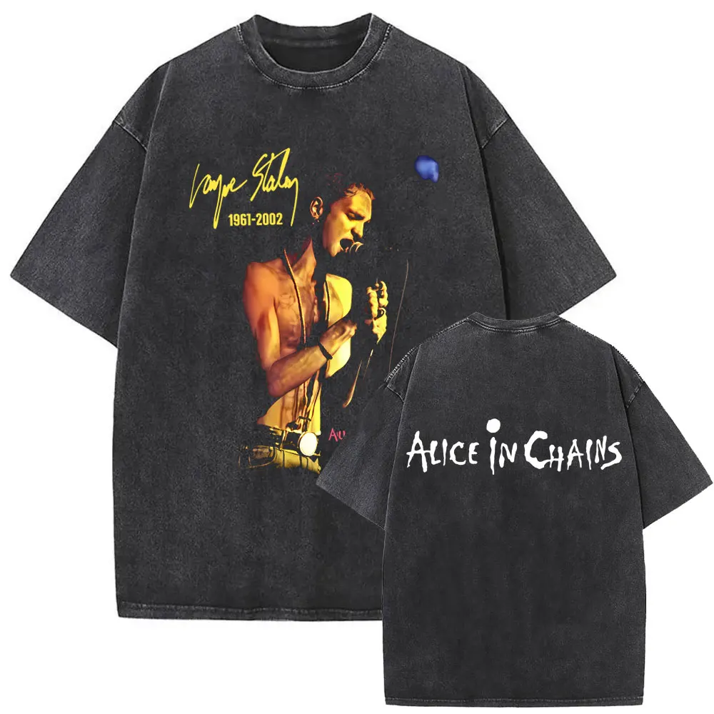 

Washed Vintage Rock Band Alice in Chains Layne Staley Graphic T-shirt Men Women Punk Casual Oversized T Shirt Classic Streetwear