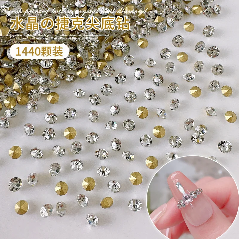 1440PCS SS3-SS16 Super Sparkle White Czech Sharp Bottom Diamonds Pile Glass Nail Art Rhinestones Decorations Manicure Ornaments