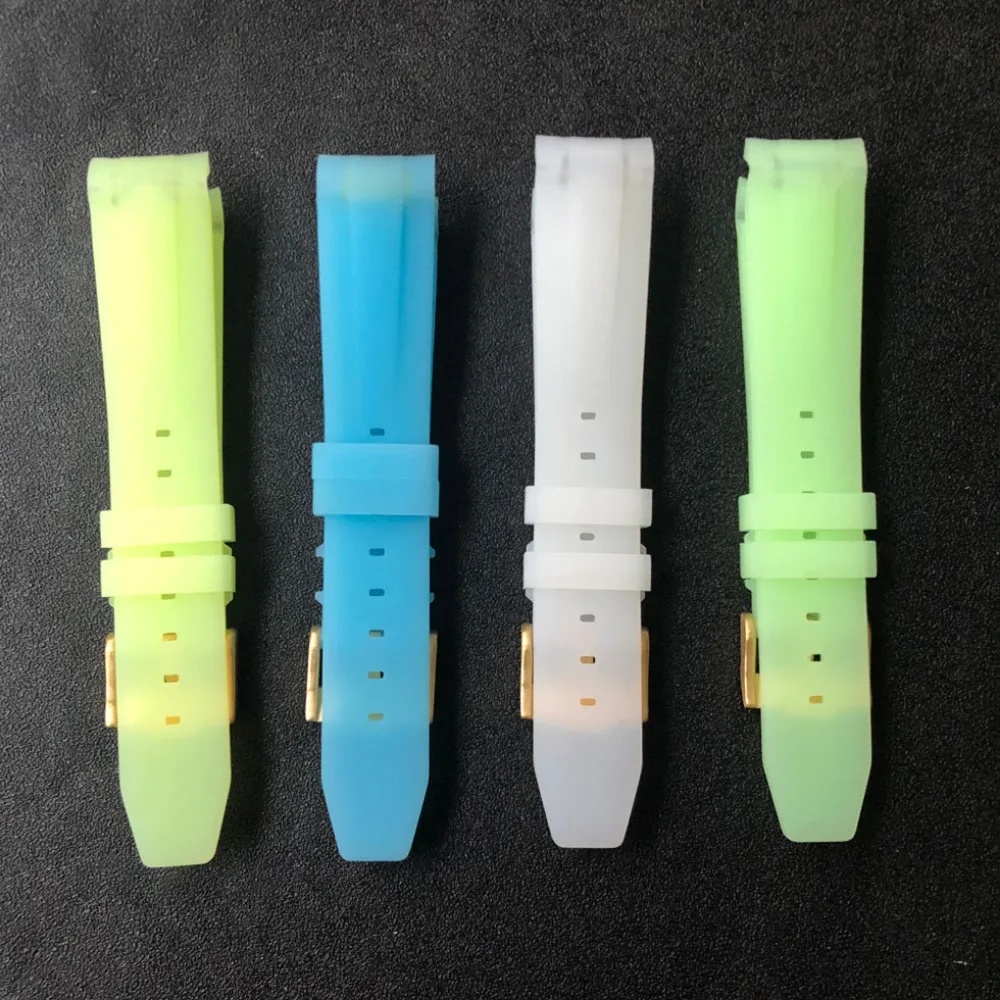 Rubber Luminous Watchbands 20mm Bracelet with Stainless Steel Gold Buckle Watch Accessories Watch Strap for Men Women Kids