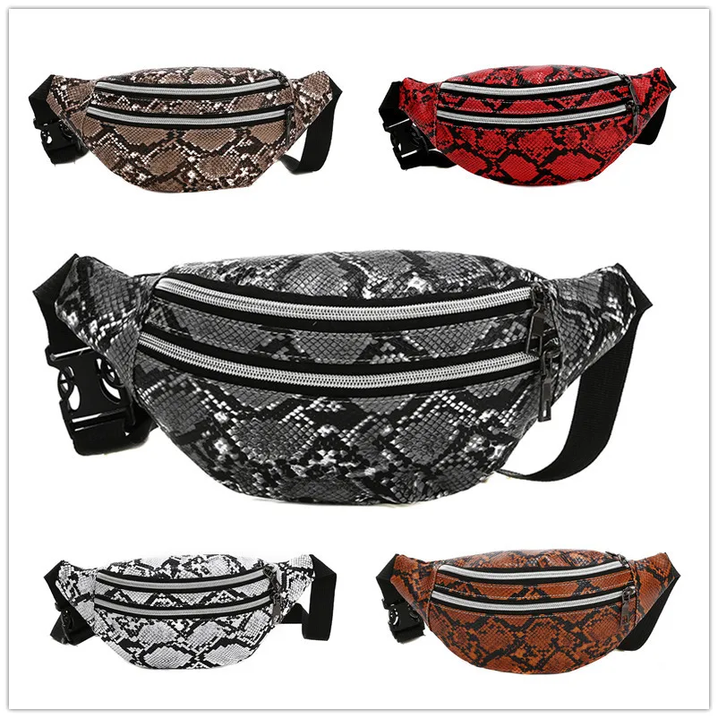 

New women's snake pattern fanny pack, fashionable single shoulder diagonal span breast bag, outdoor change fanny pack.