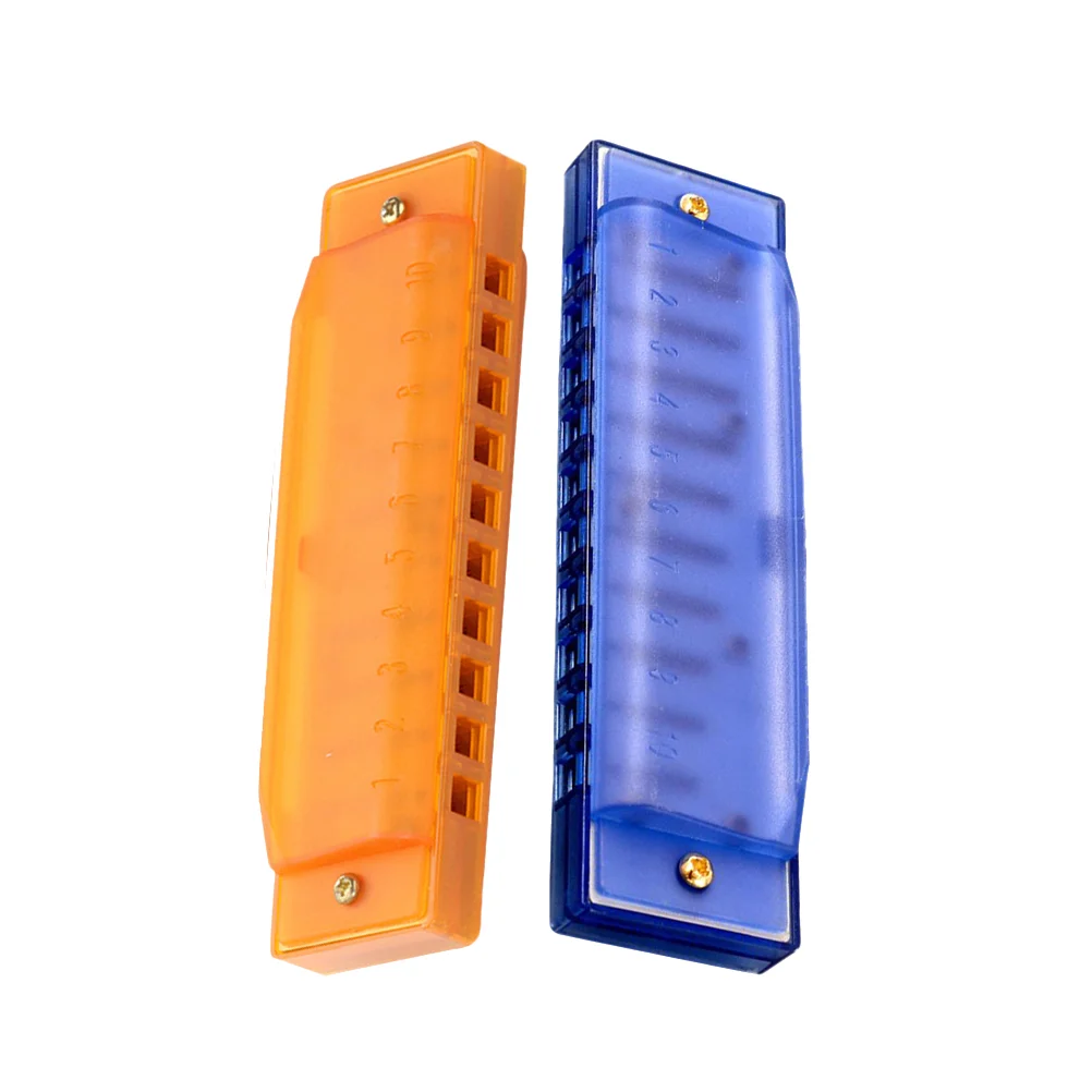 

2pcs 10 Hole Plastic Harmonica Music Instrument Educational Music Toy for Beginner Students Kids (Blue+Orange)