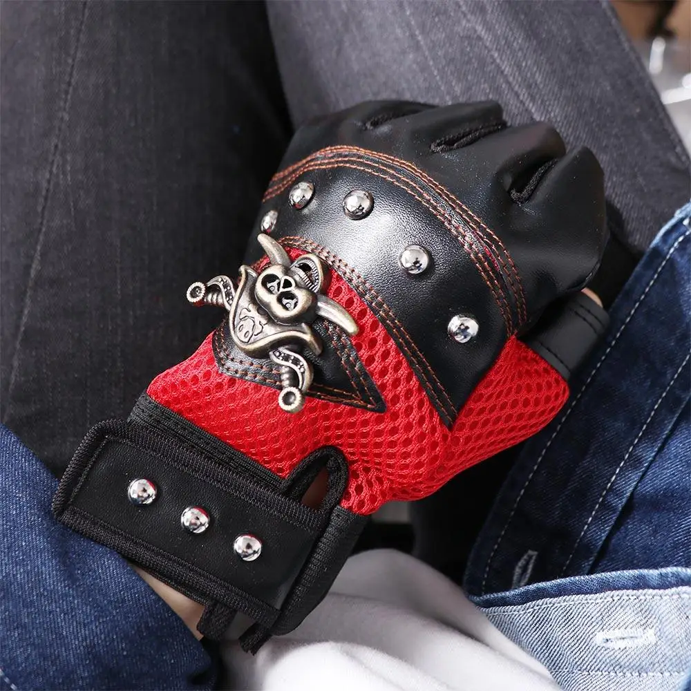 Biker Men Women Anti-slip Punk Fingerless Rivet Half Finger Gloves Skulls Gloves Motorcycle Gloves Cycling Gloves