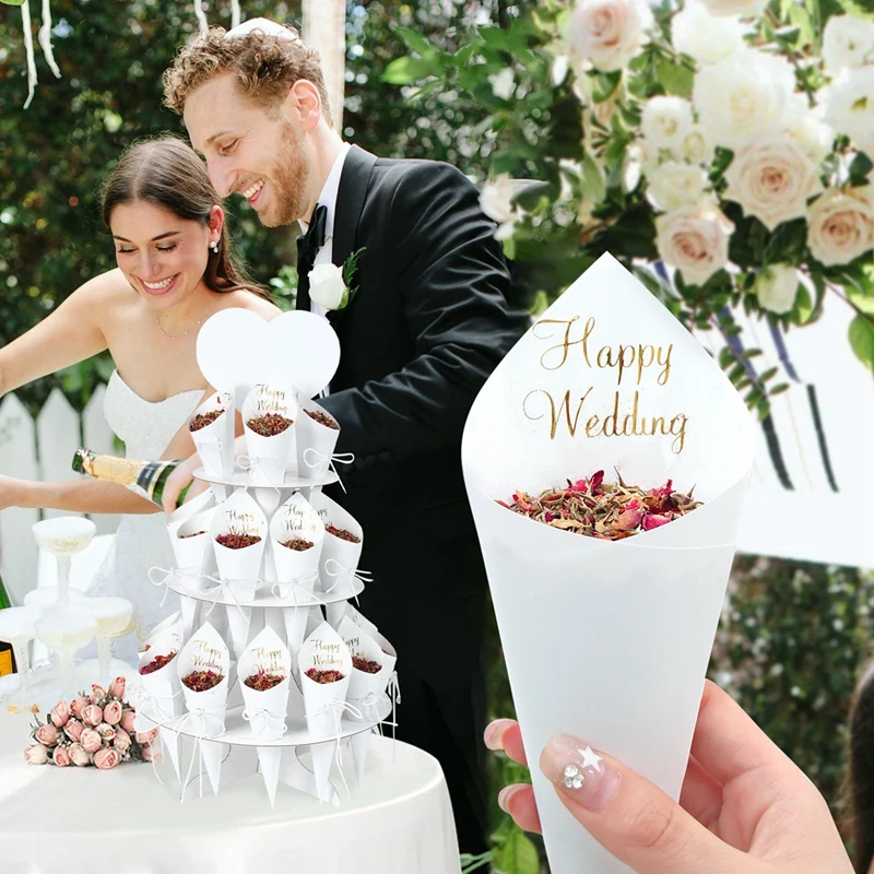 Kraft Paper Wedding Tray Confetti Cone Stand Box Tray Rustic Wedding Decoration Wedding Confetti Cones Wedding Cones  Set supply image 4