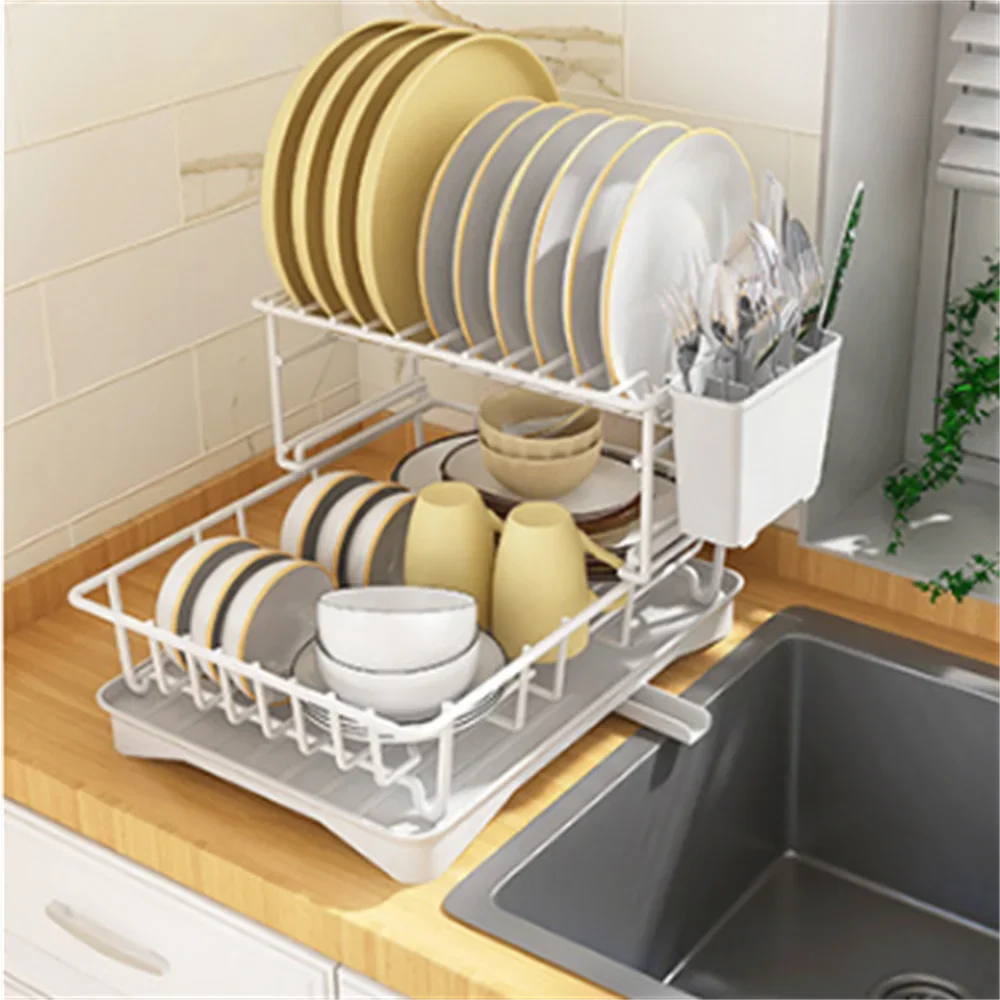 360° Drying Holder, Swivel With Saver Utensil Metal Space Rack Drainboard, Drainer Counter Dish Spout 2-tier 1 Kitchen