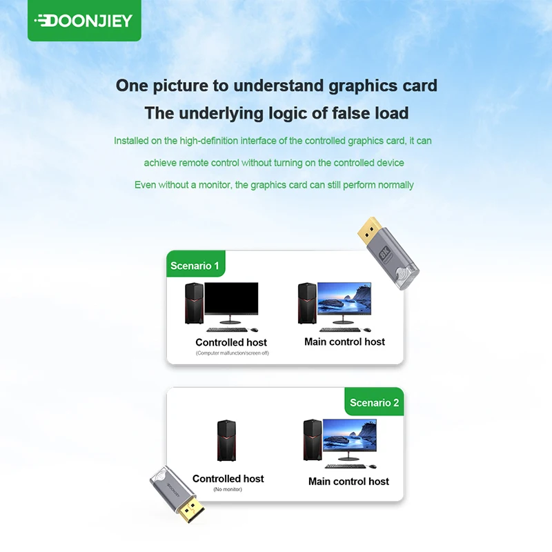 Wirtualny adapter DisplayPort 8K, załącznik emulujący sygnał DP, wirtualny adapter DP, EDID, tryb bez monitora, akcesoria do wirtualnego monitora DisplayPort 8K — zdjęcie produktu 4