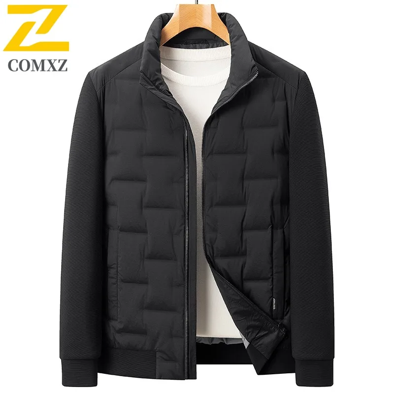 COMXZ Winter Down Jacket Men Turndown Collar Classic Commuting Office Thickened Warm Parka Trendy White Duck Down Winter Coat