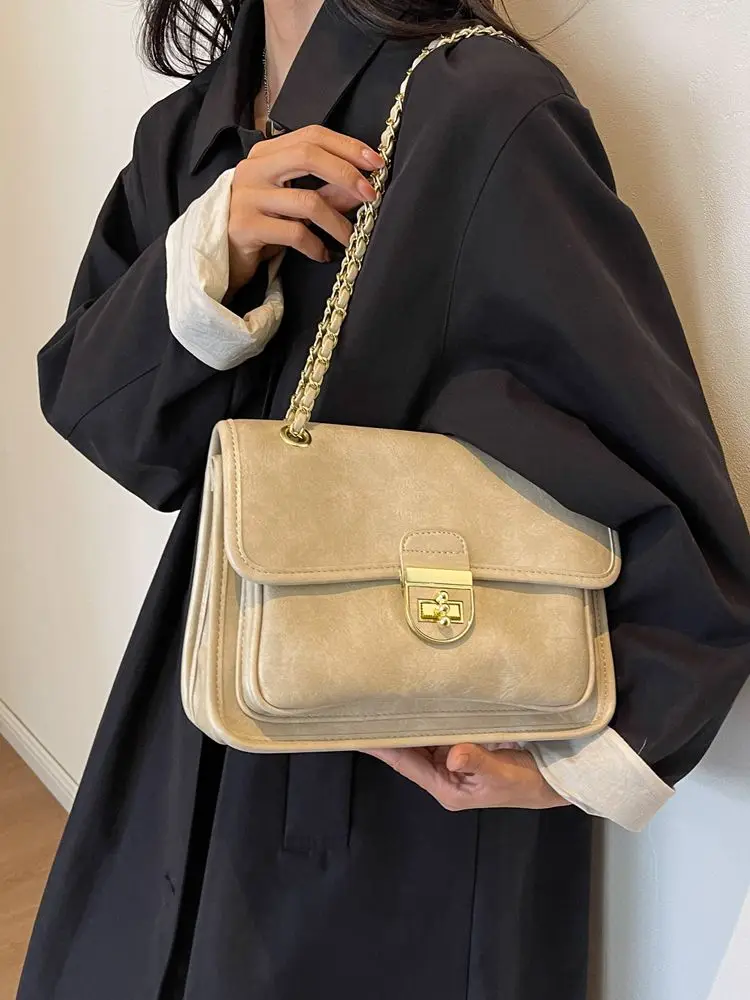 

2024 повседневные женские сумки через плечо, модные однотонные сумки через плечо с цепочкой, высококачественные вместительные дорожные сумки