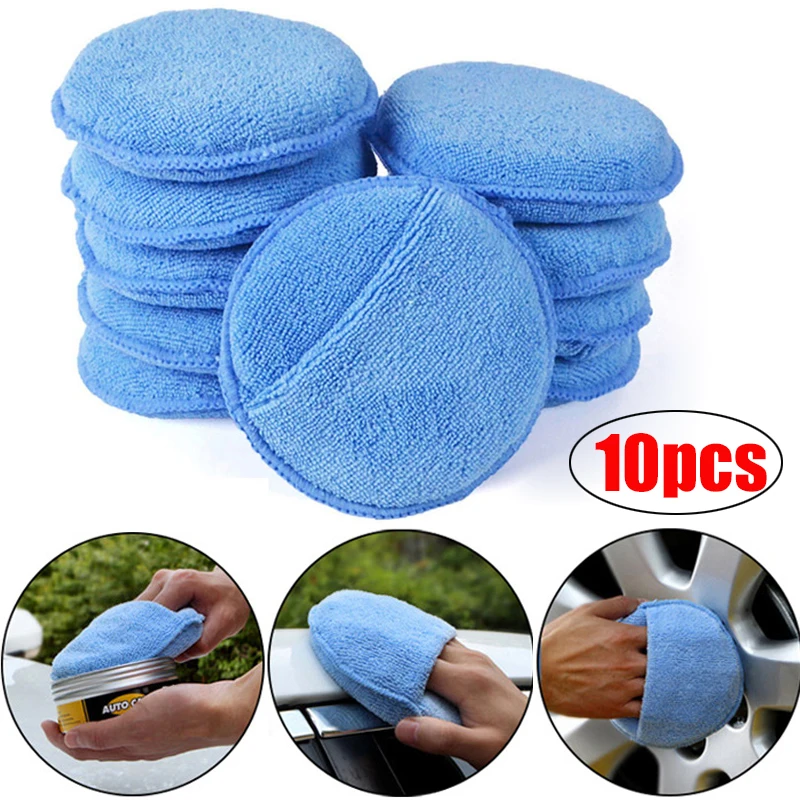 10Pcs Car Waxing Polishing Sponge Pads 5 Inch Round Car Care Microfiber Pocket Sponge Auto Wax Applicator Pad Detailing Polish