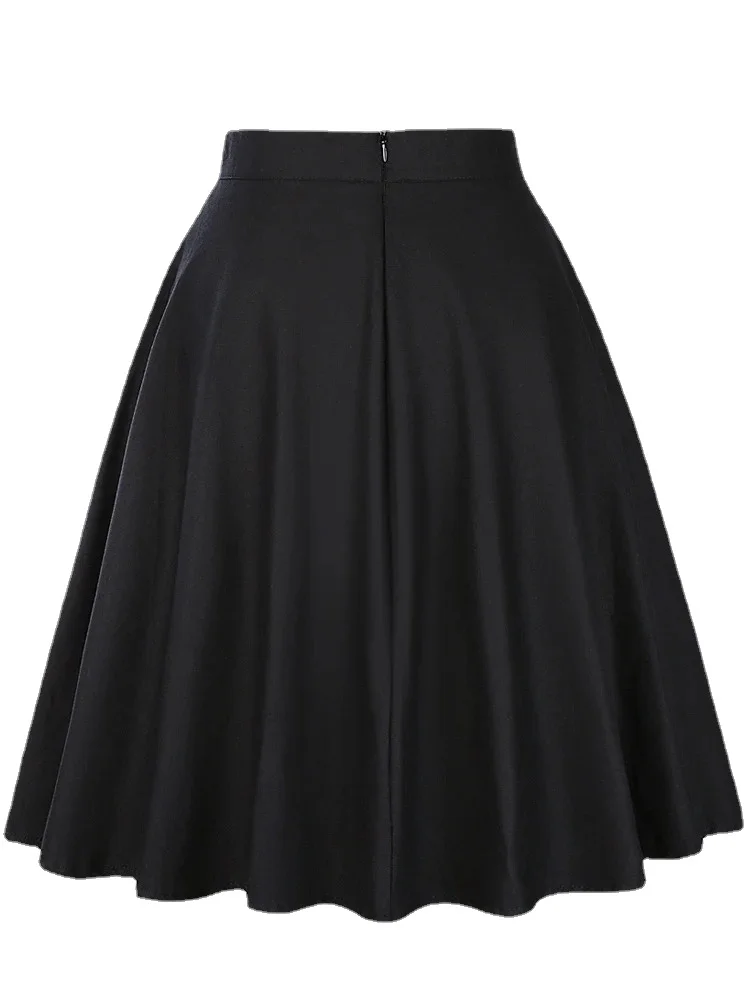 Vintage A Line Black Flare Swing Skirts Fashion Solid Color Rockabilly Women's Summer 2024 New Cotton 1950s Swing Skater Skirts