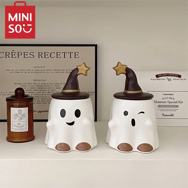 

MINISO Funny Creative Halloween Ghost Ceramic Mug Birthday Gift Mug Cute Cup High Temperature Resistant with Lid Halloween Gift