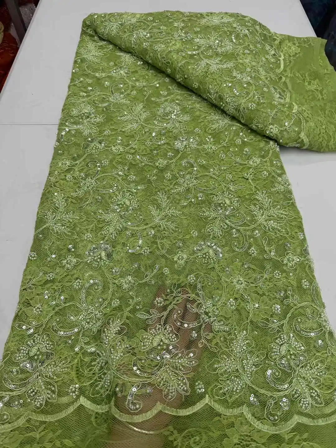 2025 African French Nigerian High End Tulle Lace Fabric With Beads Sequins Embroiderg Mesh for Wedding Party Bride Sewing Dress