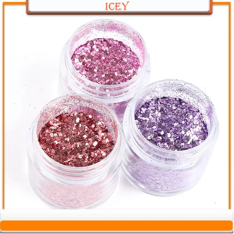 Icey Beauty 10ml Rose Gold Nail Enhancement Large Sequin Decoration Pink Purple Series Gold Onion Powder Mixed Nail Glitter