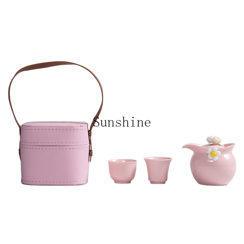 

Spring Flower Language Express Simple Girls Travel Tea Set One pot and two cups portable