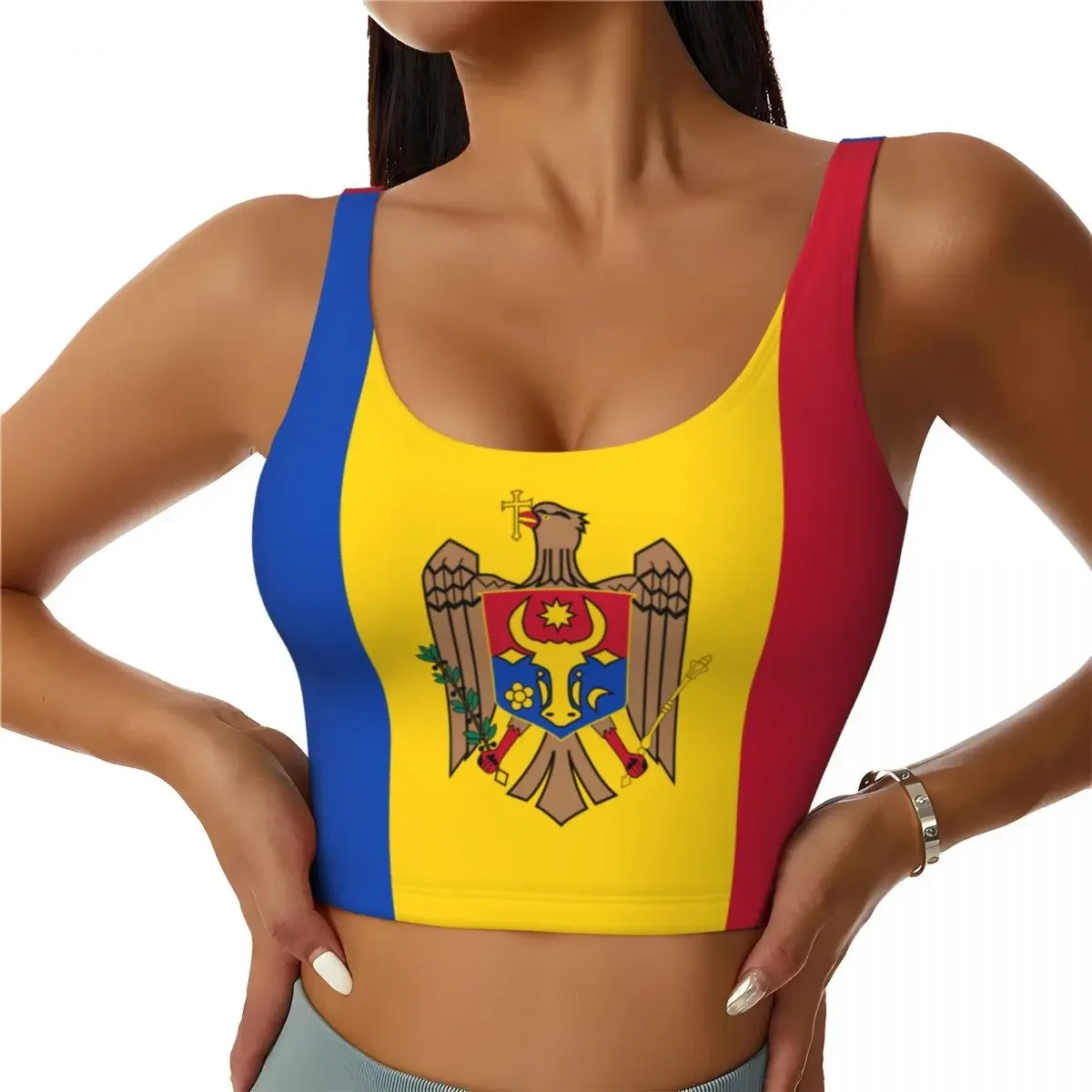 

Moldova Flag Basic Tops Women Samba Sexy V-Neck Yoga Fitness Sports Tops