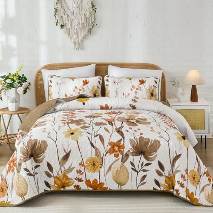 

Комплект постельного белья с цветочным узором: покрывало и 2 наволочки из мягкой микрофибры, легкое, всесезонное, 96x90 дюймов