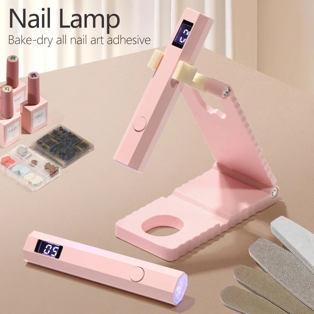 Lámpara de Uñas Inalámbrica con Soporte, Luz UV Portátil con Pantalla LCD para Uñas de Gel, Secador de Uñas USB Recargable para Curado Rápido