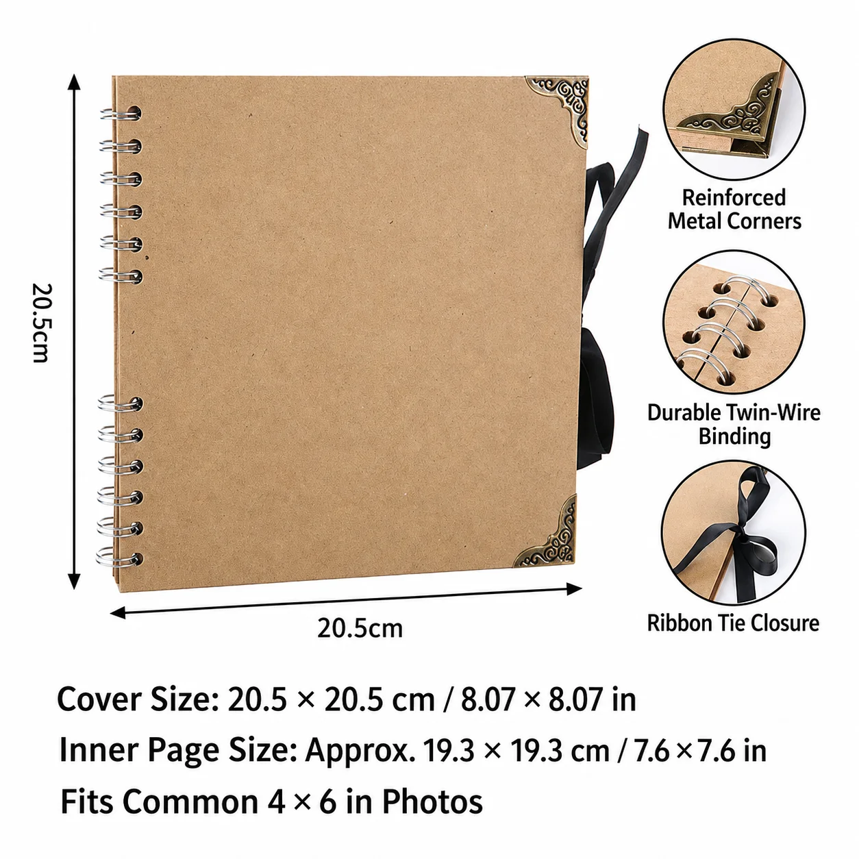30 Sheets 60 Pages DIY Scrapbook Photo Album Kraft Paper Memory Book Spiral Bound Wedding Anniversary Gift