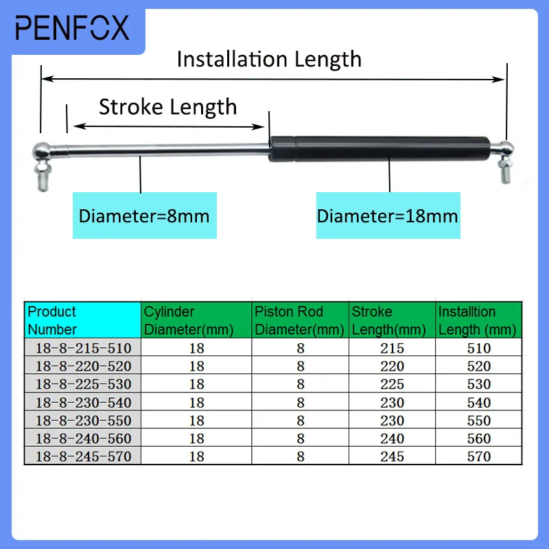 1 PC 510mm-570mm 10kgs/100N Car Struts Front Bonnet Hood Rear Trunk Tailgate Boot Shock Lift Strut Support Bar Gas Spring Bus RV