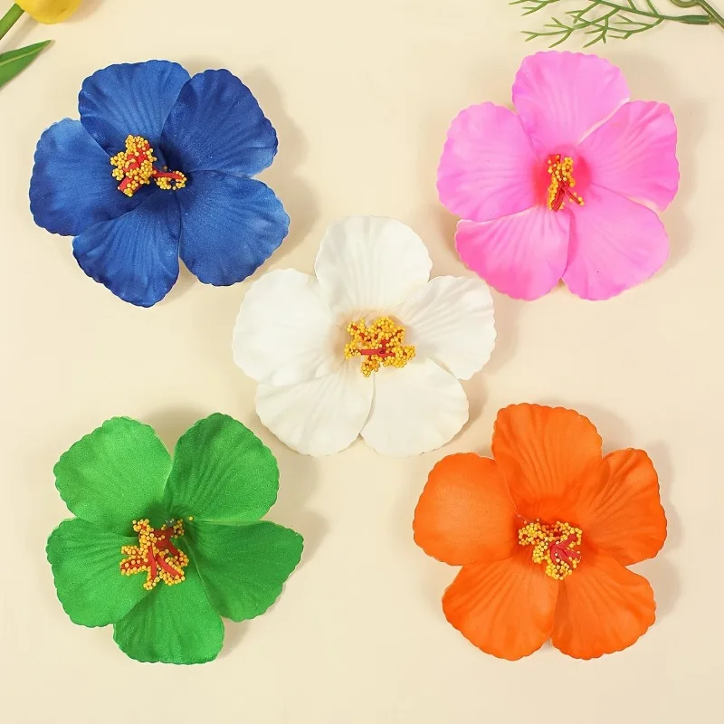 5/7pcs Random Color Hibiscus Flower Hair Cute Sweet Outfit for Women, Hibiscus Flower Hairpin Side Clip for Beach Vacation - view 6