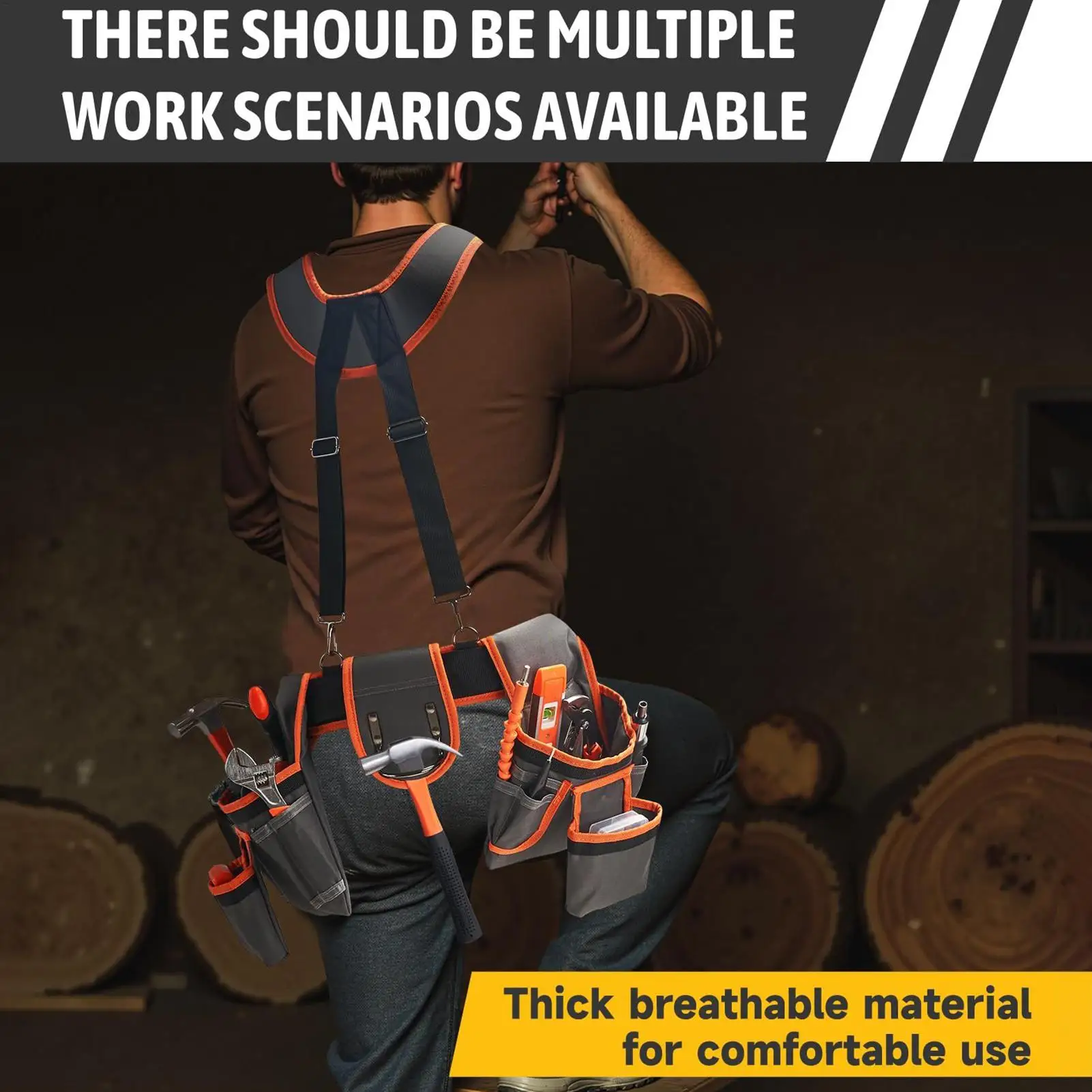 Grembiule da lavoro con cintura da carpentiere Borse da lavoro regolabili con bretelle e 19 tasche per cantieri di cantiere attività di manutenzione all'aperto