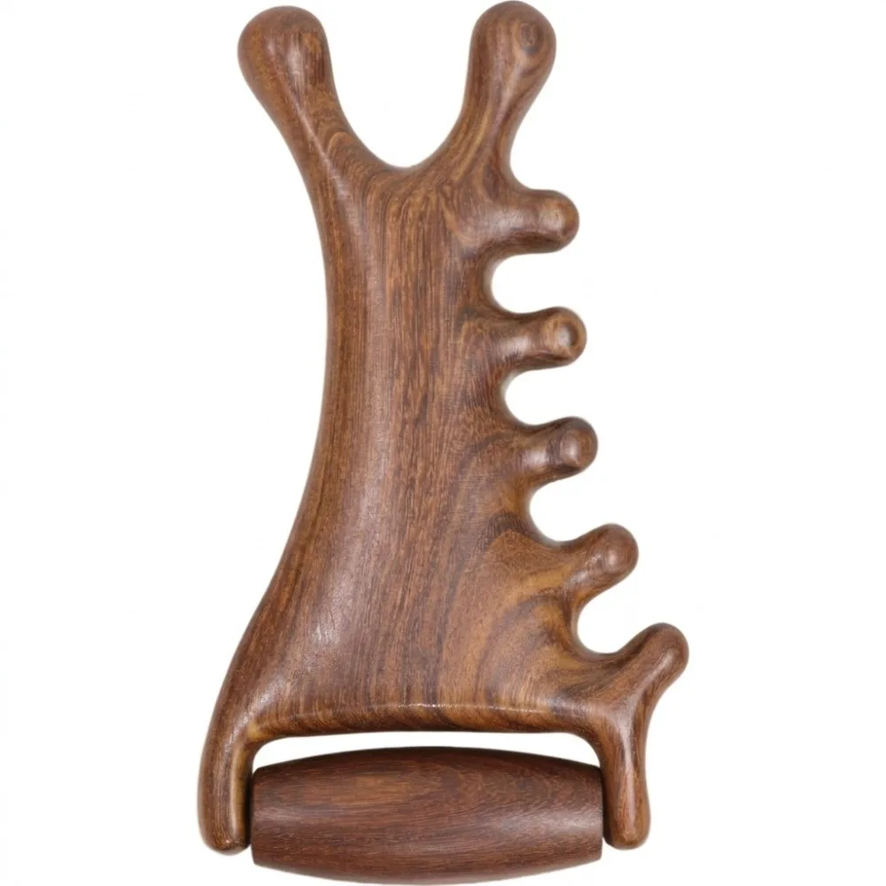 Four-in-one Scalp Massager Multifunctional Wide Tooth Wooden Massage Comb Sandalwood Blood Circulation Facial Massage Roller