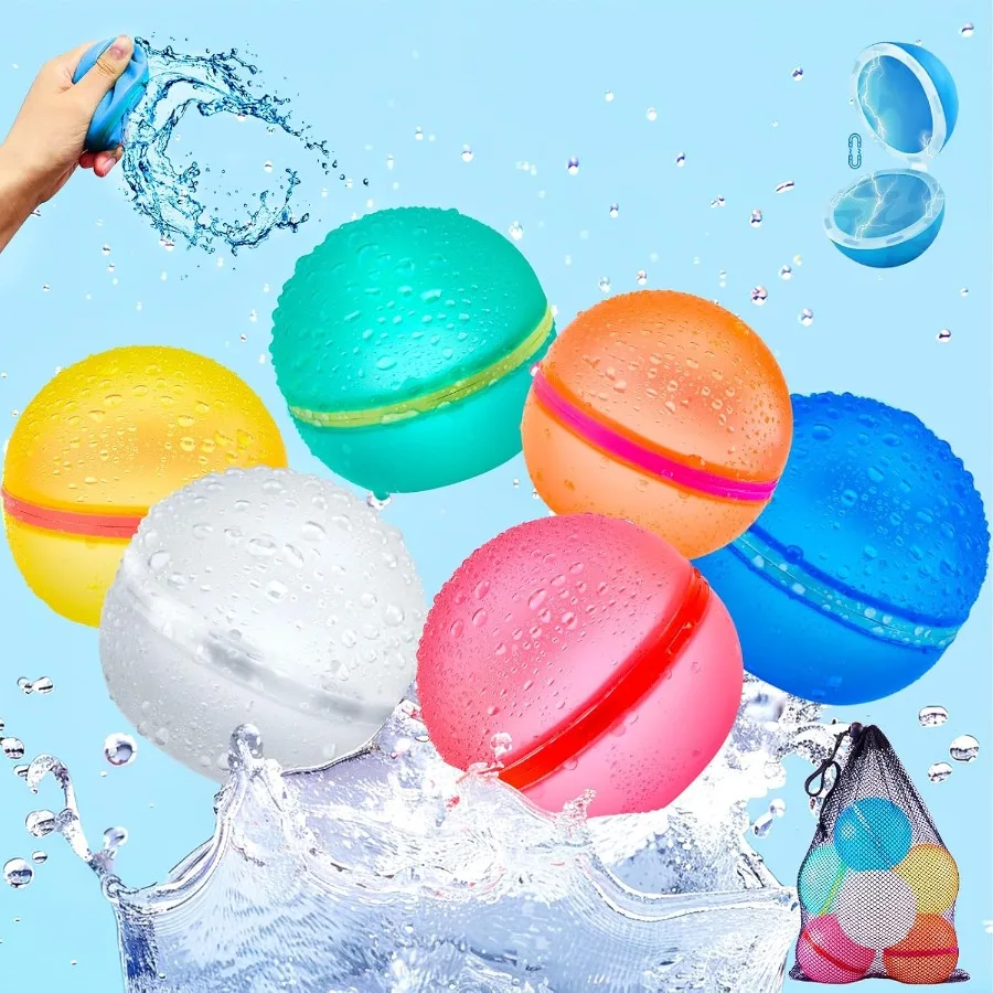 Reusable Water Balloons for - 24Pcs Strong Magnetic Silicone Balls Refillable Water Bombs with Mesh Bag Summer Toys for Swimmin