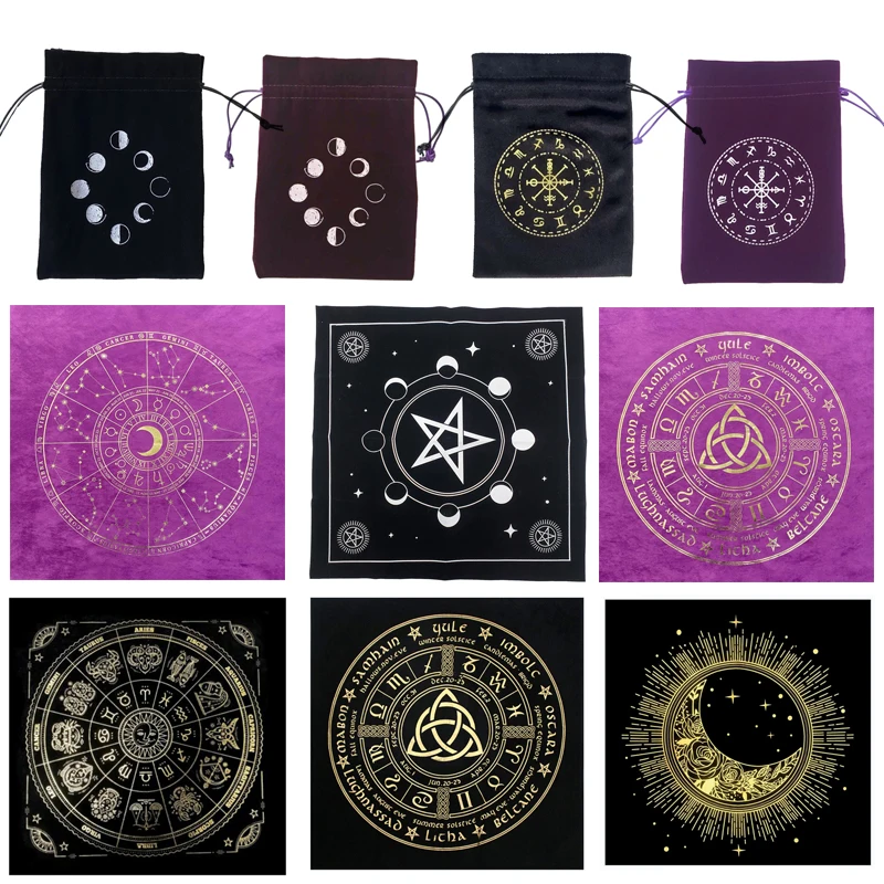 60x60cm/49x49cm Altar Tarots Cloth Pentacle Tarots Game Tablecloth Board Game Playing Card Mat Velvet Tarots Storage Bag