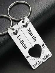 2 Pcs Personalized Heart Keychain Customized Date  Name for Wedding Love Couples Girlfriend Boyfriends Key Chain Ring Gifts P030