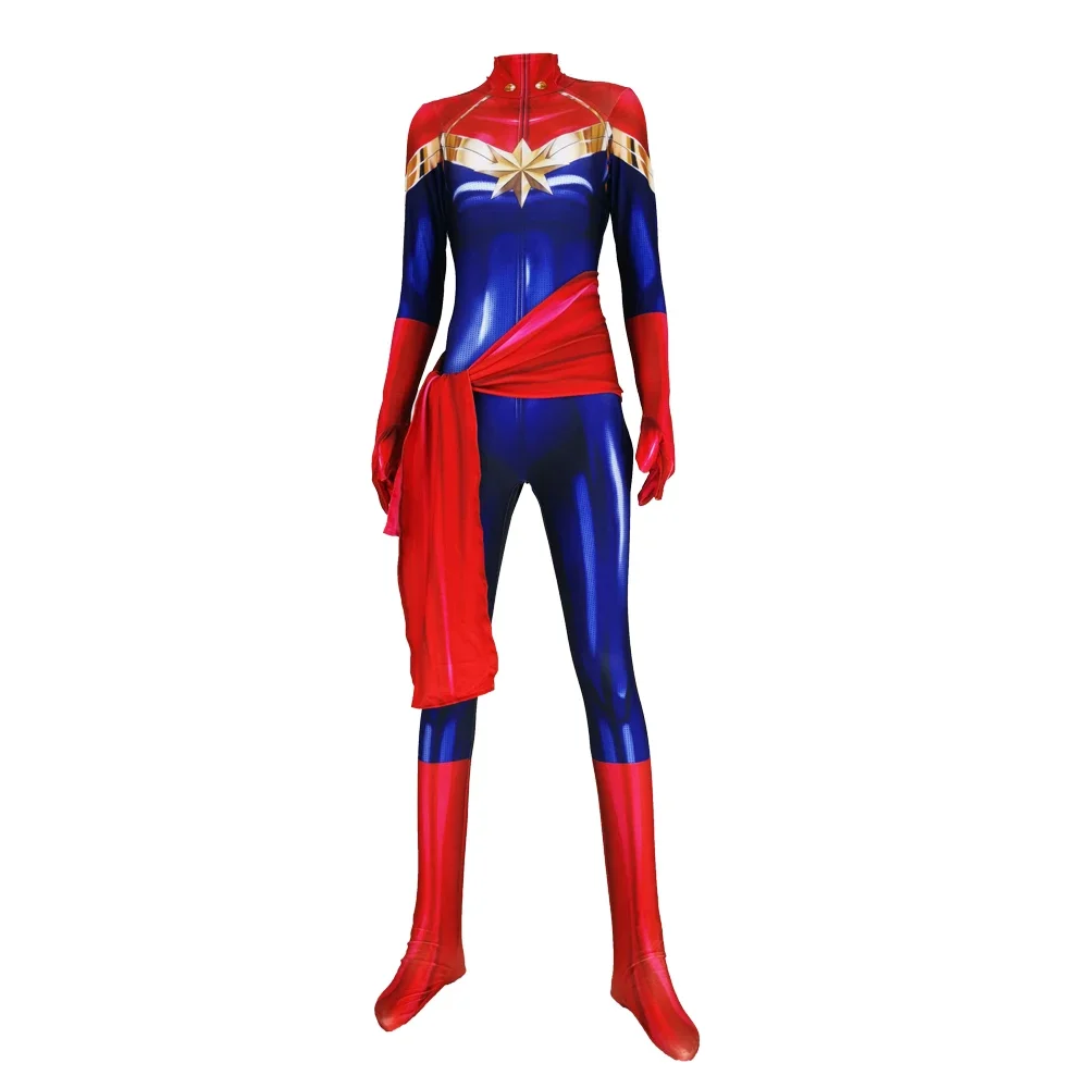 Disfraz de Halloween de Carol Danvers para adultos y niños, traje Zentai de superhéroe para mujer y niña, mono de fiesta