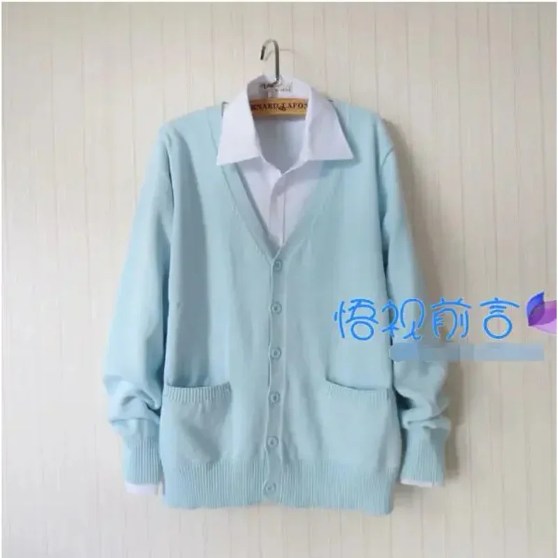 Fashion autumn and winter Japanese school uniform Harajuku preppy style JK school uniform blue cardigan sweater coat women suit