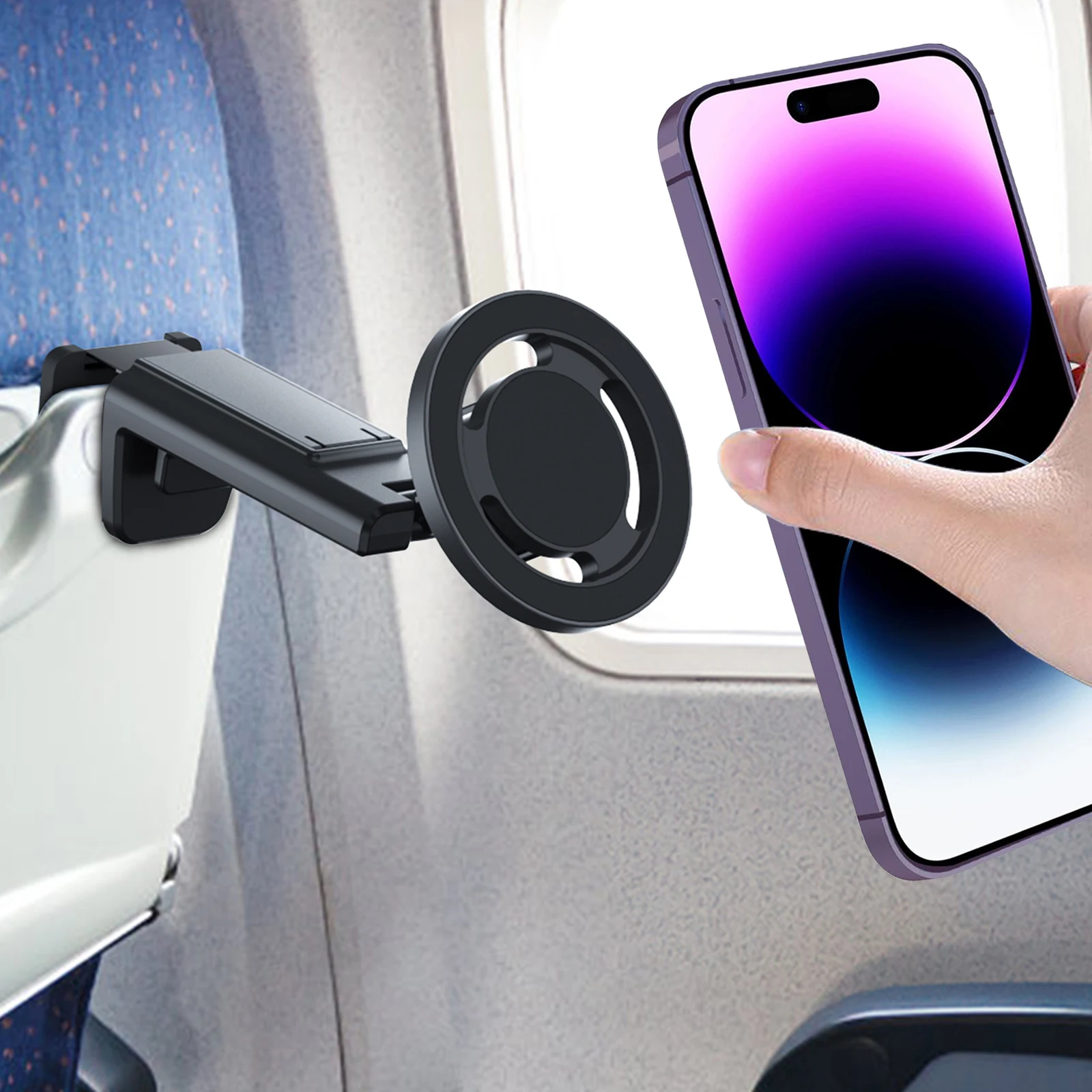 Universal Magnetic Phone Holder Travel Essentials Flexible Rotation Hands-Free Airplane Phone Mount for IPhone12 13 14 15 Series