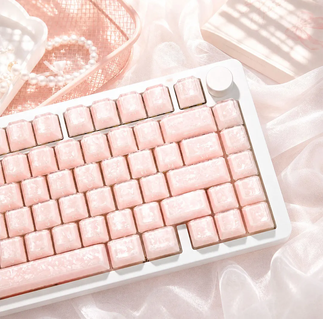 Carbon Fiber Jelly Keycaps Cherry Profile ABS+PC Translucent Pink Blue White Black for 60% 75% 96% Mechanical Keyboard Custom
