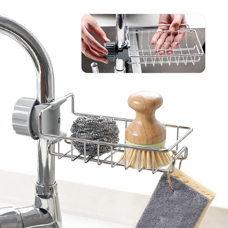 Stainless Steel Faucet Rack Kitchen Storage Shelf Sponge Dish Cloth Finishing Rack Drain Rack Pool Rag Storage Drain Dry