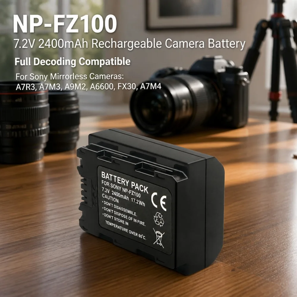 7.2V 2400mAh NP-FZ100 Full Decoded Replacement Battery Compatible with Sony A7M3 A7M4 A7R3 A6600 FX30 Cameras