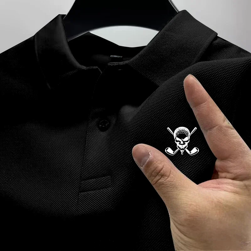 Kaus Polo pria Logo Golf tengkorak baru 2024, pakaian olahraga santai luar ruangan cepat kering Slim Fit mode pribadi