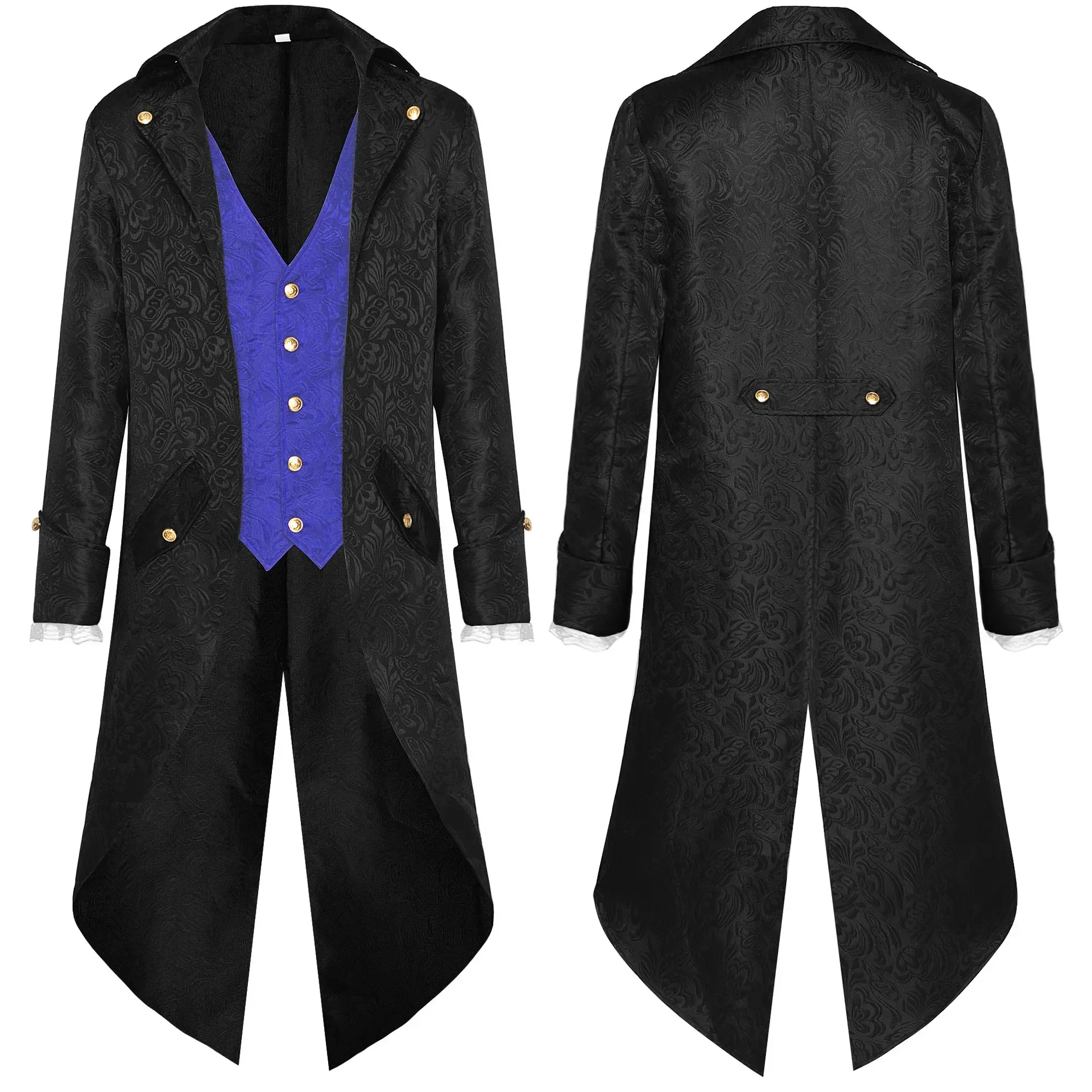 

2025 New European Men Medieval Retro Tailcoat Jacquard Clothing Mid Length Steampunk Jacket Victorian Edwardian Cosplay Costume