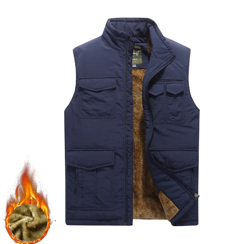 Men's Large Size Plus Velvet Multi-bag Outdoor Thick Warm Fishing Reporter Cotton Vest