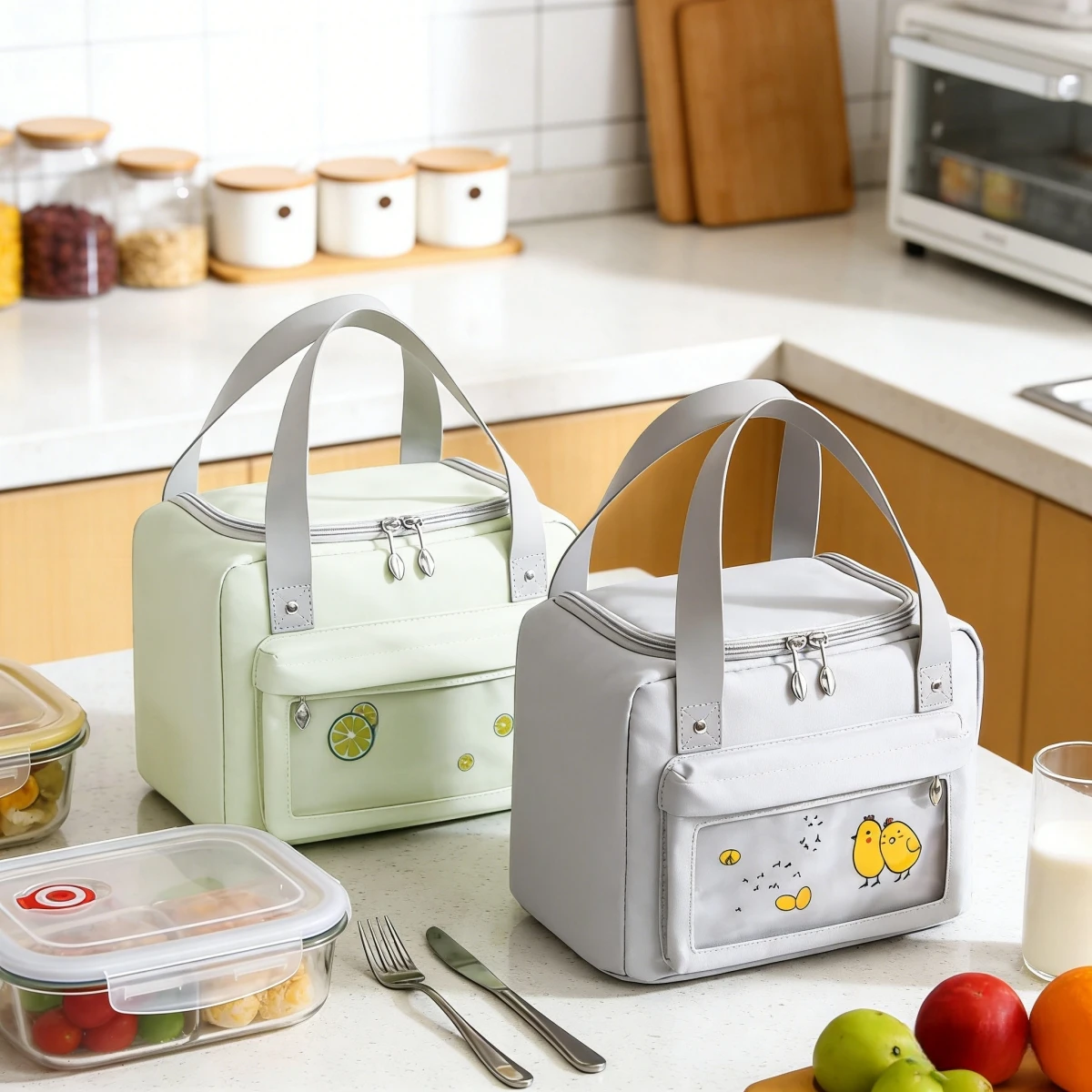 Oxford Cloth Lunch Bag Beige/Purple/Pink/Grey Food Bag Thermal Insulated Aluminum Mold Lunch Box for Women Men Student Lunch Bag