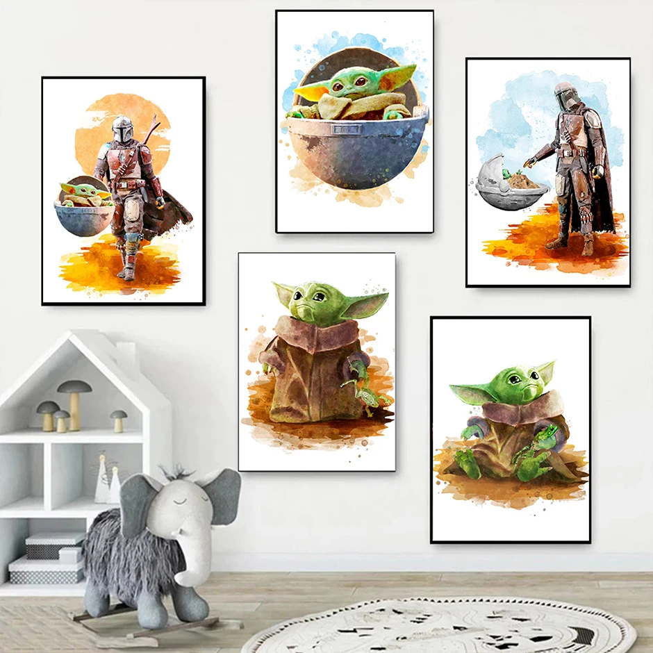 Classic Movie Posters and Prints Baby Grogu Mandalorian Canvas Painting Wall Art Decor Pictures Child Baby Yoda Child Room Gift