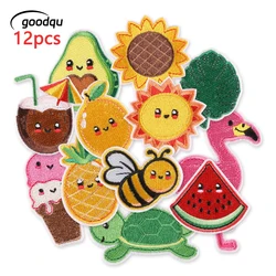 12 Pcs Cute Lot Animals Fruits Bee Iron On Patches For Clothes Kids Fabrics Embroidered Diy Jacket Sew Parches Bulk Small Baby