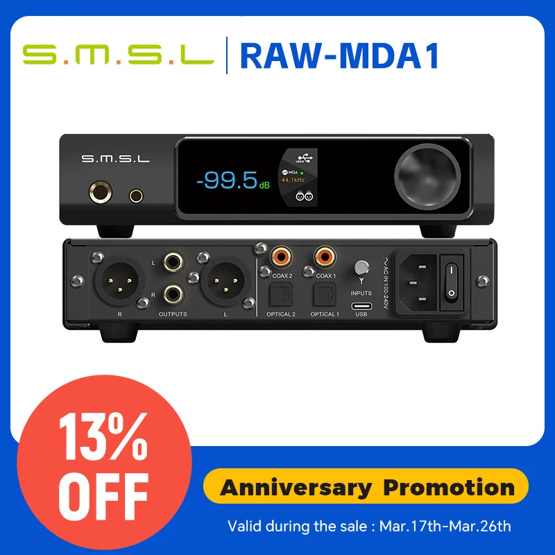 SMSL RAW-MDA1 Dual ES9039Q2M Decoder support MQA MQA-CD LDAC Bluetooth 5.1 Hi-res DAC with Remote Control SMSL MDA1