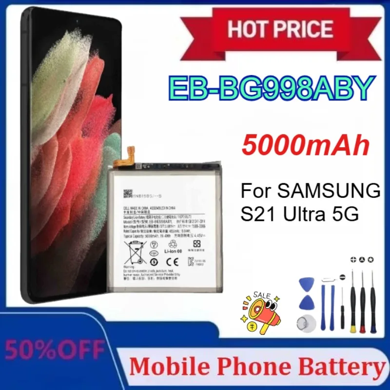 

Upgraded 5000mAh Mobile Phone Battery EB-BG998ABY for Samsung Galaxy S21 Ultra 5G Mobile Phone Batterie with Tools
