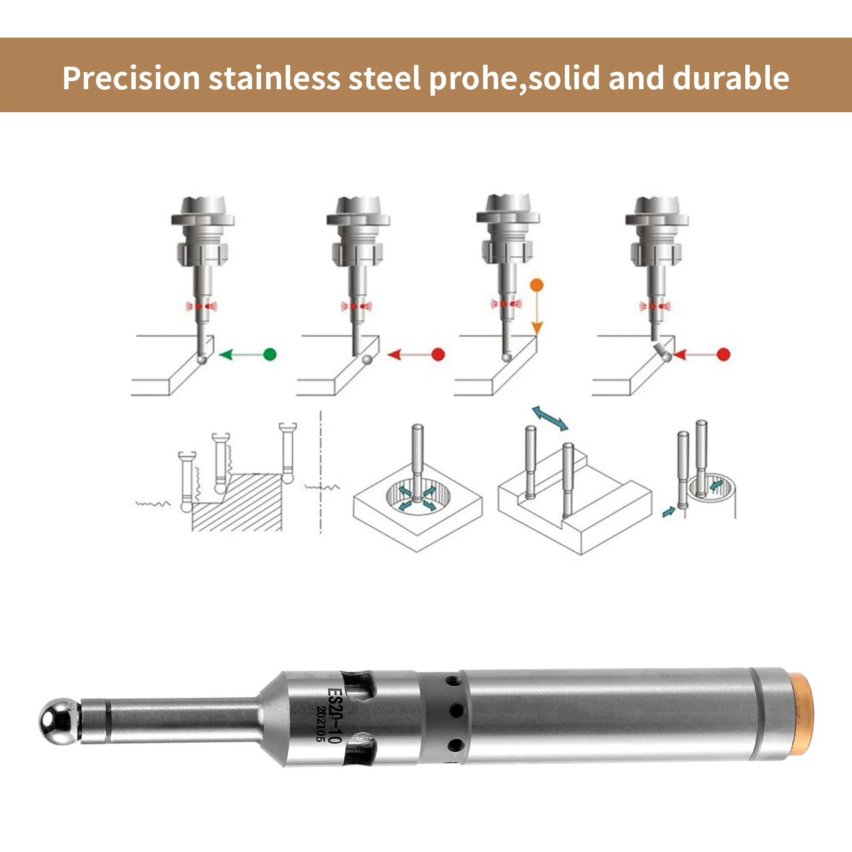 ABWR-Electronic Edge Finder Led Beep Contact Point Sensor Probe Hardened Precision Ground For Cnc Machine Milling