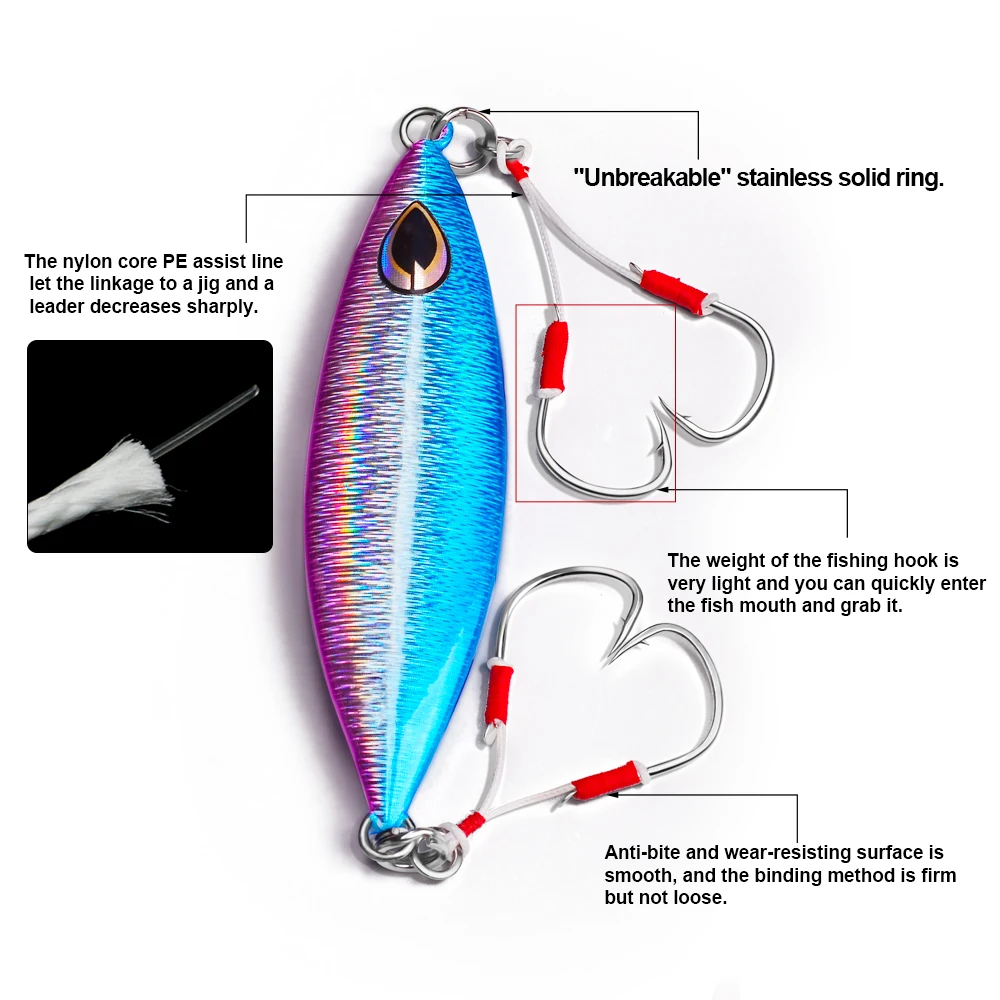 PROBEROS 2pcs Jigging Double Fishing Assist Hooks - High-Carbon Steel Hooks & Vertical Jigging Lures,Outdoor Fishing Accessories