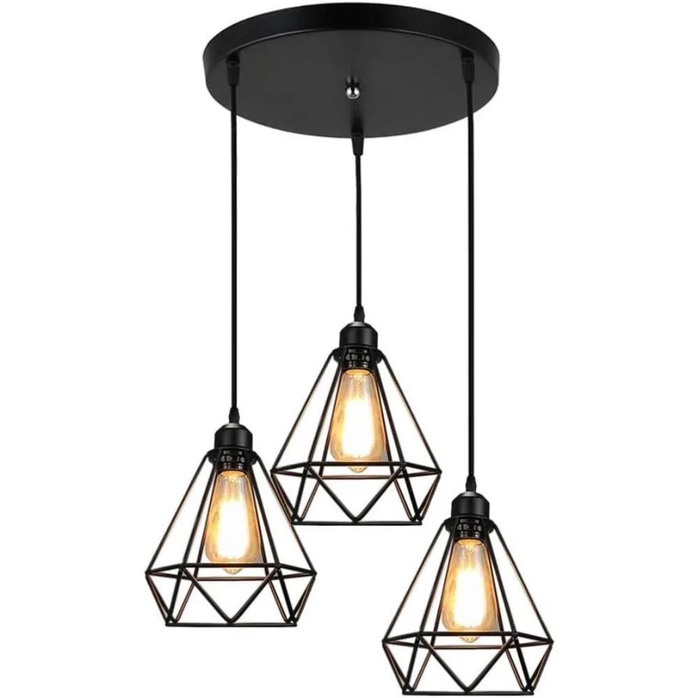 JOYINLED 20cm Deckenpendelleuchte, Vintage Industrielle Hängelampe Metall Schwarzer Eisenkäfig Diamantform E26/E27 Fassung Kronleuchter