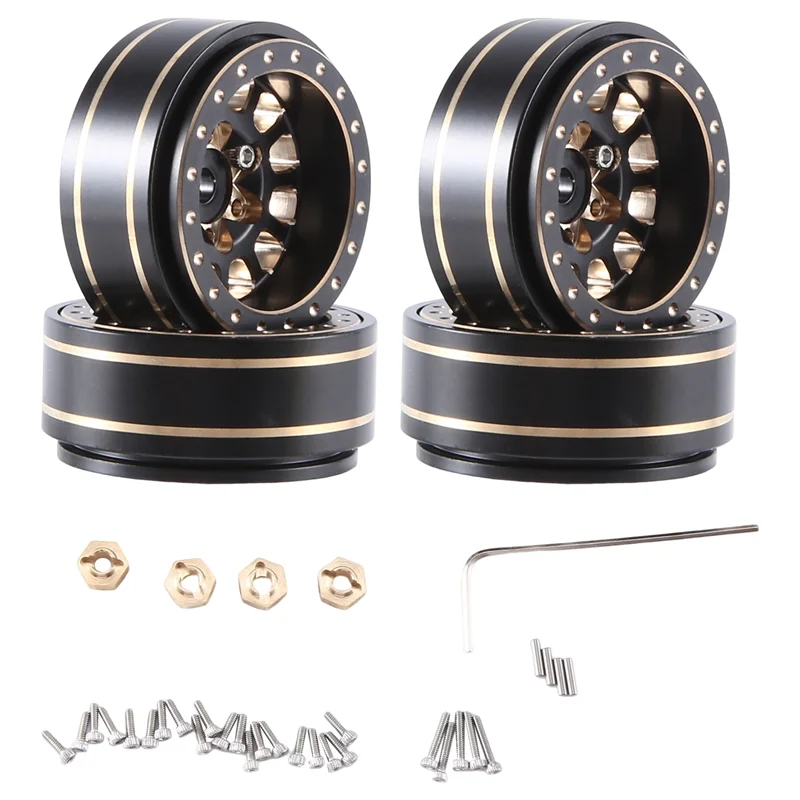 

ABWE-4Pcs 1.0 Plus Beadlock Wheel Rim And Wheel Hex Hub Adapter For TRX4M 1/18 RC Crawler Car Upgrade Parts