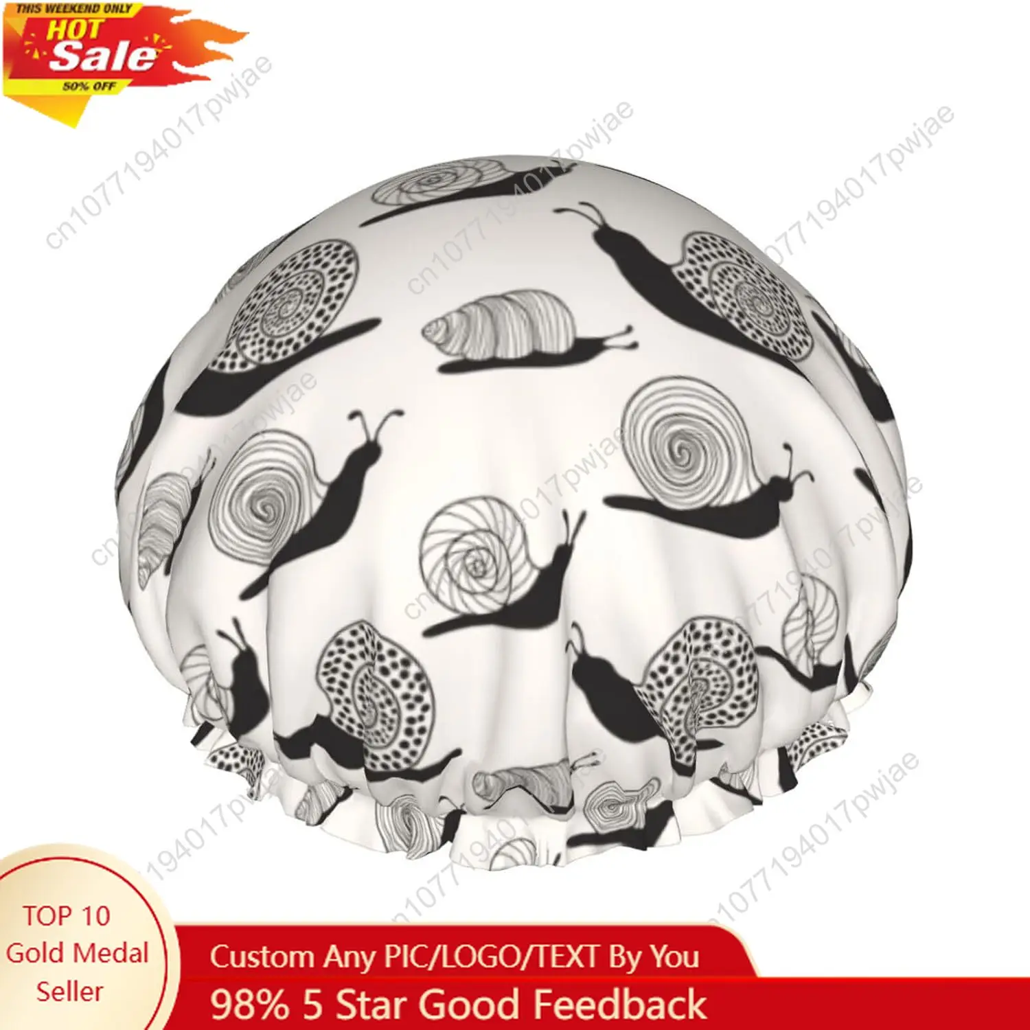 

Hair Cap for Shower - Black White Snail Print Double Layer Shower Reusable Waterproof Large Shower for Women Hair Cap