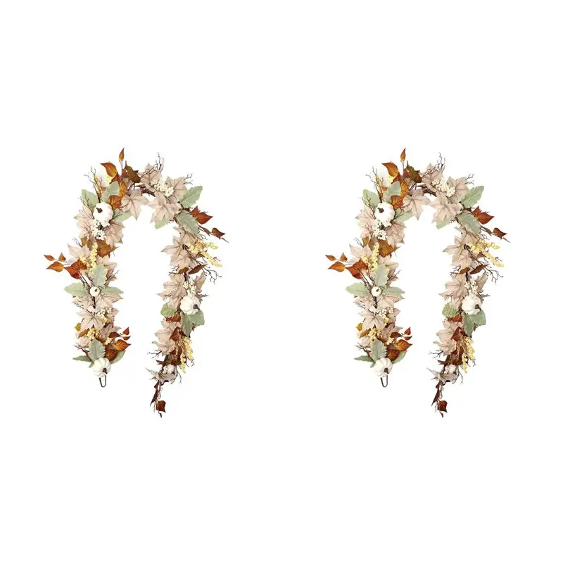 

【CHRISTMAS 】2X Fall Decor - Fall Garland -6Ft Autumn Leaf Pumpkin Berry Garland - Fireplace Thanksgiving Halloween Harvest
